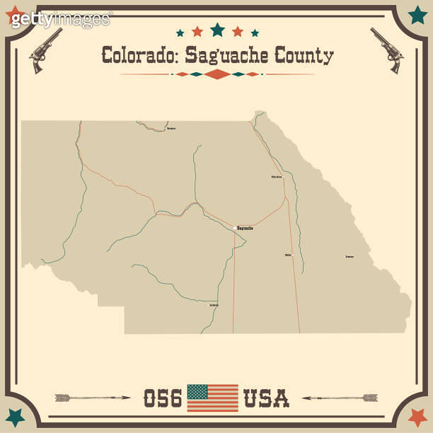 Large and accurate map of Saguache County, Colorado, USA with vintage
