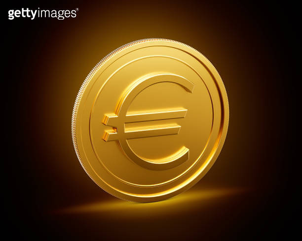 3d Golden Shiny Rounded European Euro Coin Isolated On Shiny Golden ...