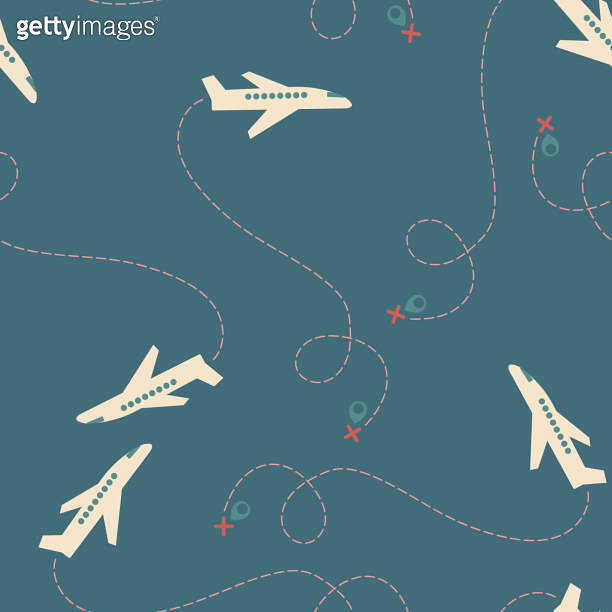 seamless pattern with airplanes and flight path. 이미지 (2057876699) - 게티이미지뱅크