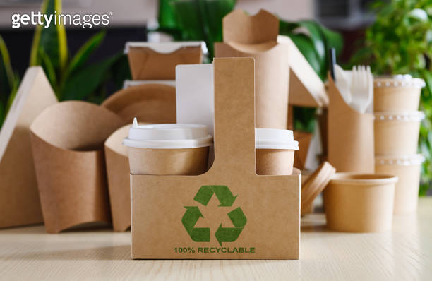 Eco-friendly paper cups are familiar with plant and glassware recycling ...