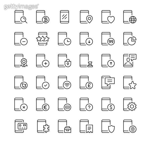 Mobile phone icons set. Vector line icons. Black outline stroke symbols ...