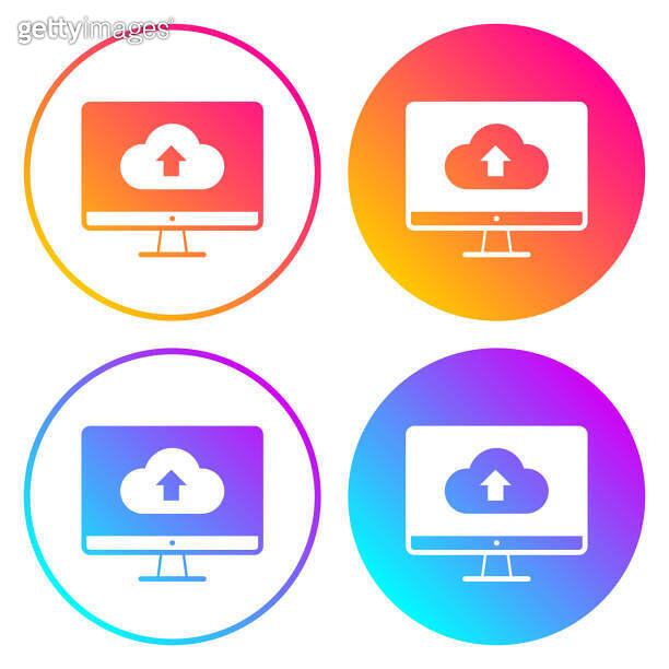 Cloud upload from desktop computer. Round icons with color gradients ...