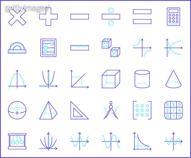 Set of mathematics and math Icons line style. 이미지 (2098041018) - 게티이미지뱅크