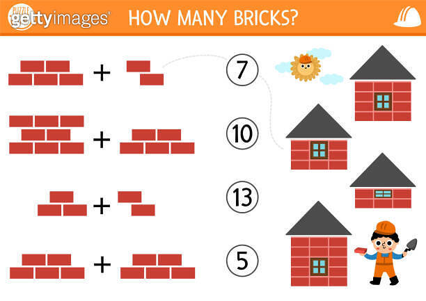 Match the numbers construction site game with builder and buildings ...