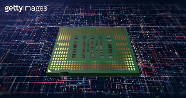 Computer Chip Processors Transmitting Data. Glowing Lines. 이미지 ...