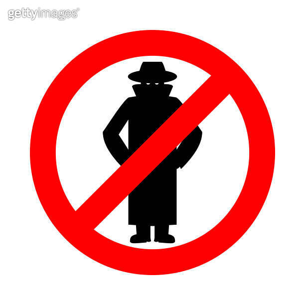 Stop spy. Ban secret agent! Danger road sign 이미지 (2156594560) - 게티이미지뱅크