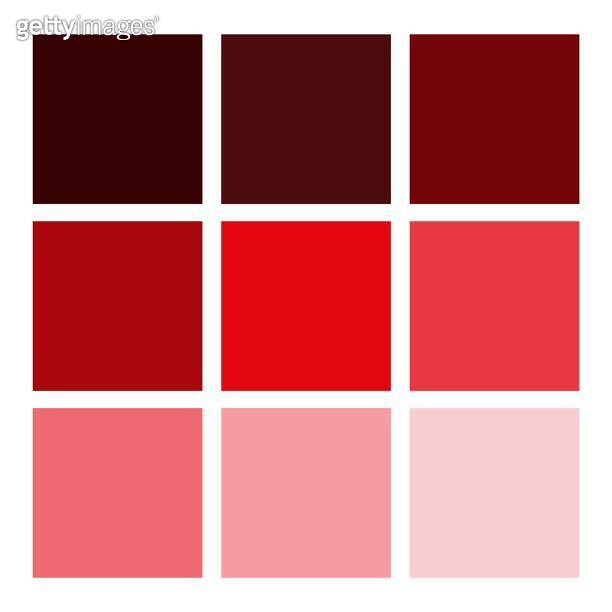 Red color palette. Coordinated shade squares. Bold gradient tones ...