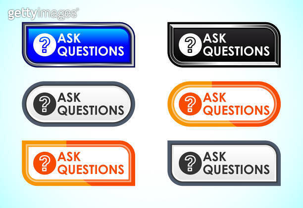 Ask questions button set of different shapes and colors. Suitable for ...